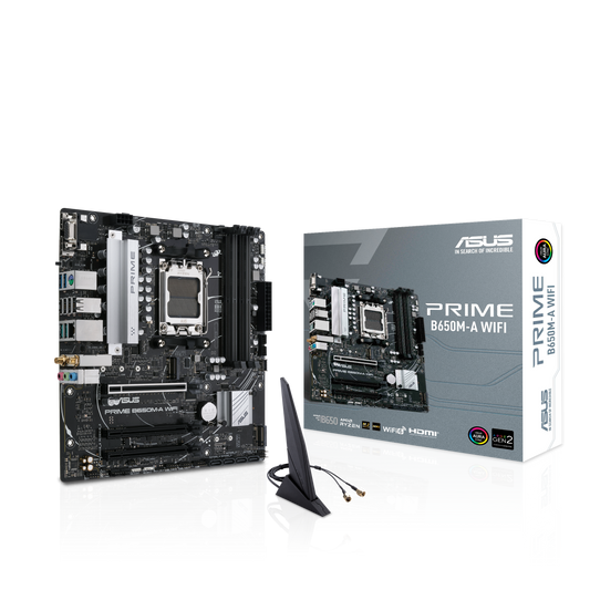 ASUS PRIME B650M-A WIFI,AMD AM5 Socket: Ready for AMD Ryzen™ 7000 Series Desktop Processors,,Wi-Fi 6, M.2 PCIe 5.0, Realtek 2.5Gb Ethernet, USB 3.2 Gen 2 ports, front USB 3.2 Gen 1 Type-C