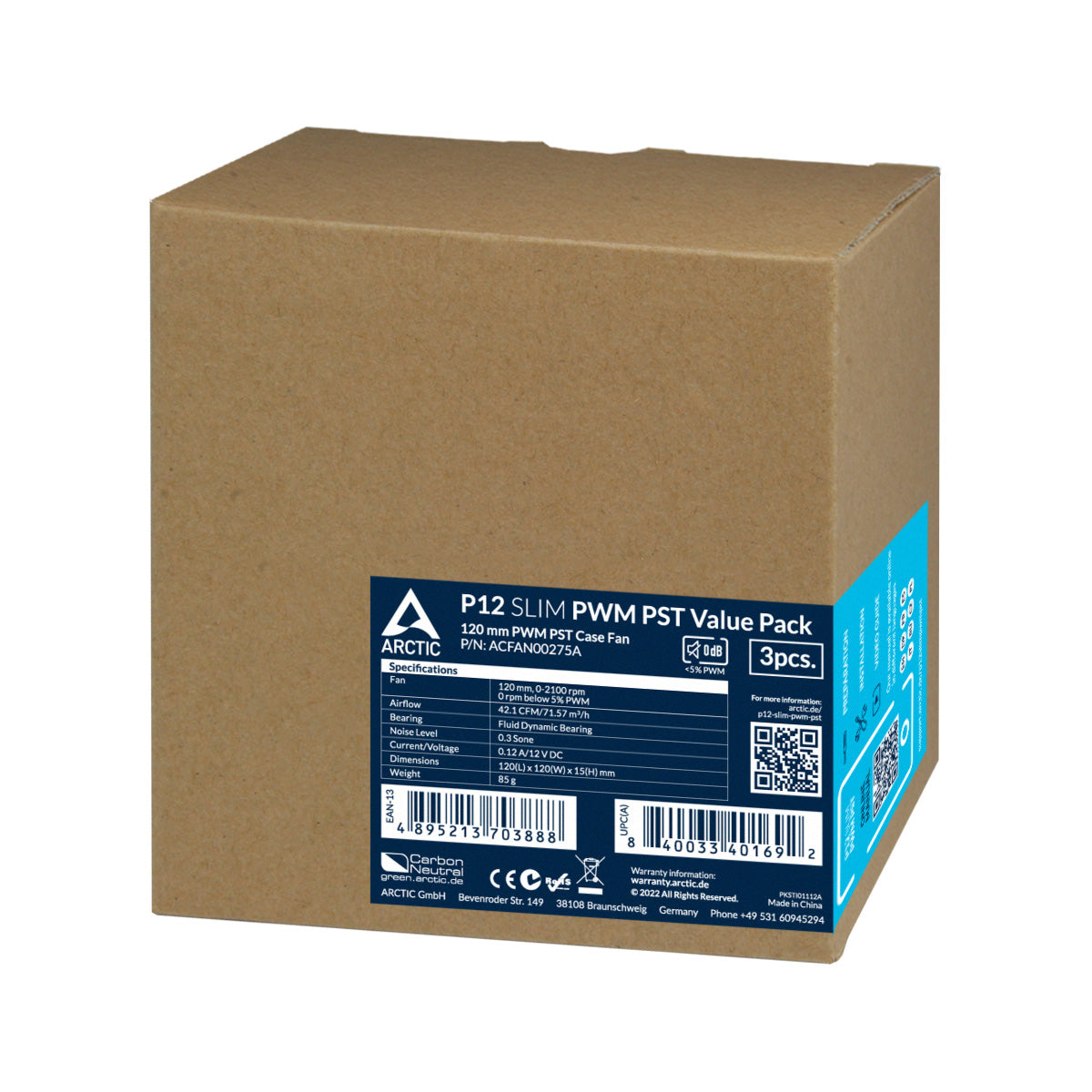 Arctic P12 Slim PWM PST Pressure-Optimised 120 mm PWM Fan with integrated Y-Cable 3 Pack ( ACFAN00275A)