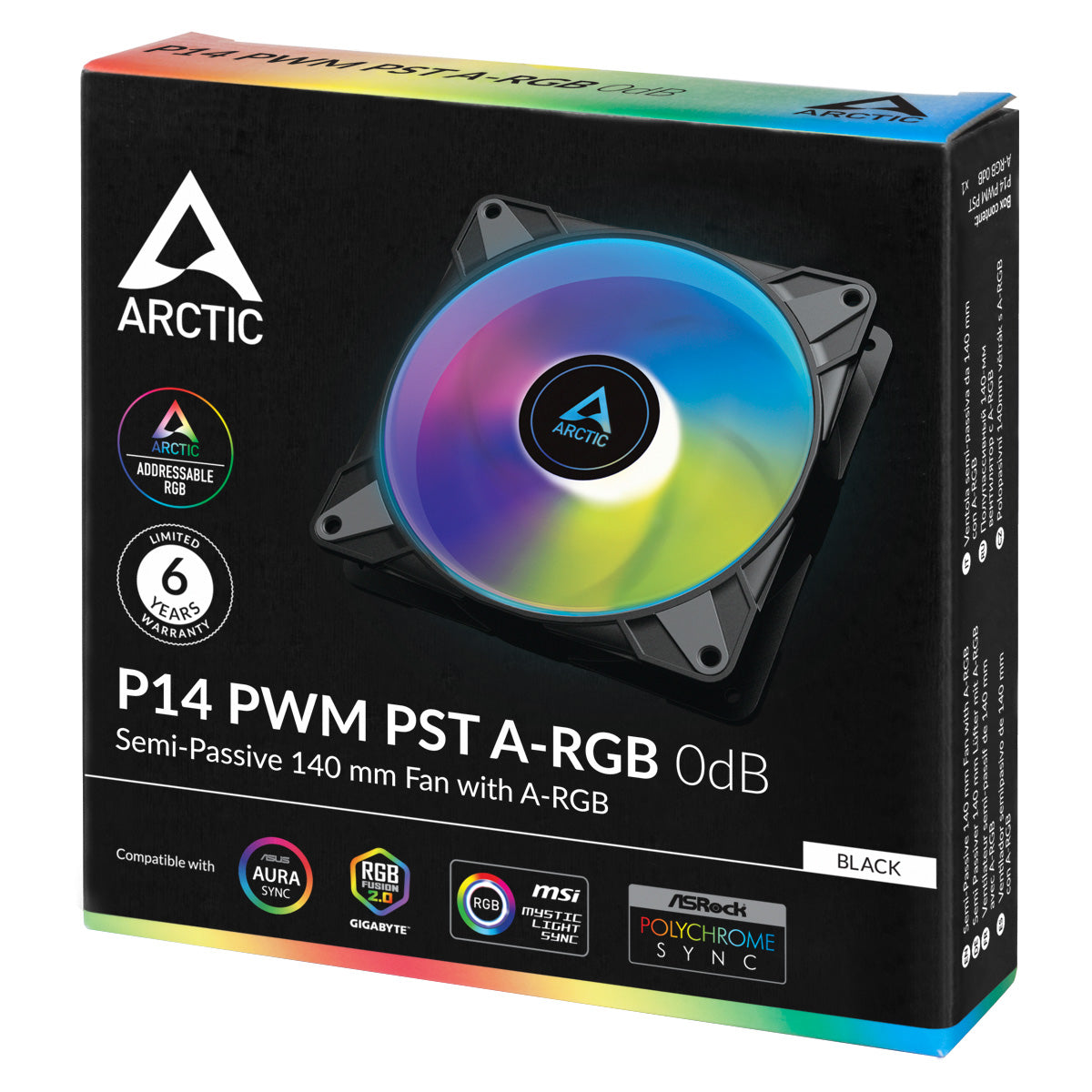 Arctic P14 PWM PST A-RGB Semi-Passive 140 mm Case Fan with Digital A-RGB, Black