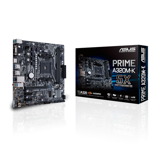 ASUS ASUS MB PRIME A320M-K   AMD AM4 uATX motherboard with LED lighting, DDR4 3200MHz, 32Gb/s M.2, HDMI, SATA 6Gb/s, USB 3.0