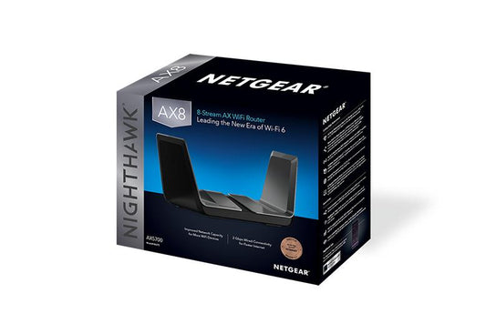 NETGEAR AX5700 Nighthawk® 8-Stream Dual-Band WiFi 6 Router (up to 5.7Gbps) with NETGEAR Armor™, MU-MIMO, USB 3.0 ports (RAX75-100SQR)