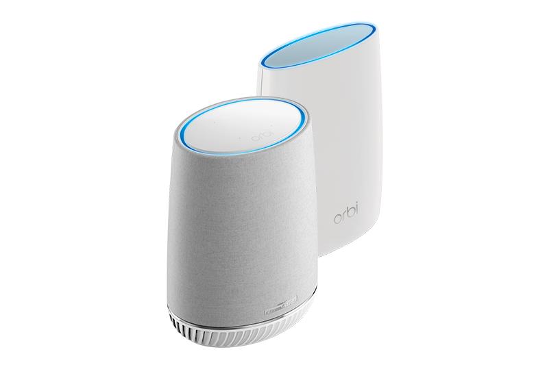 NETGEAR AC3000 Orbi Tri-band Mesh WiFi System with Rich Sound, 3Gbps, Router + Voice Satellite(RBK50V-100EUS)