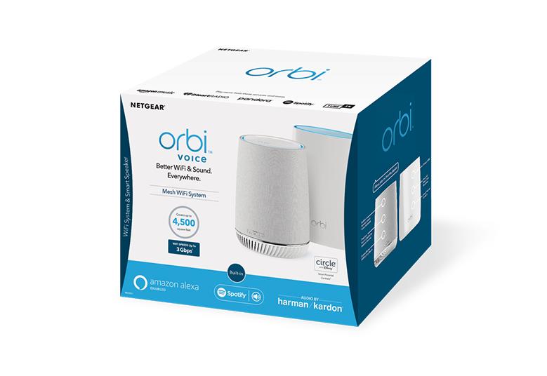 NETGEAR AC3000 Orbi Tri-band Mesh WiFi System with Rich Sound, 3Gbps, Router + Voice Satellite(RBK50V-100EUS)