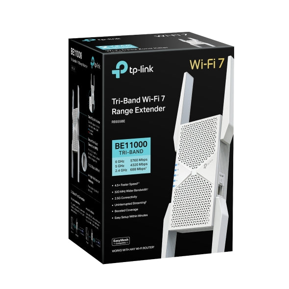 Tp-Link RE655BE I BE11000 Tri-Band Wi-Fi 7 Range Extender