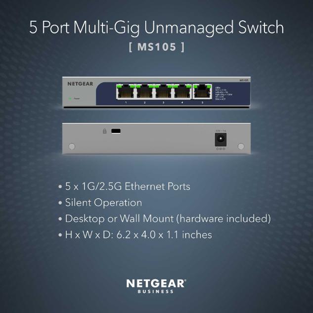 NETGEAR 5 Port Multi-Gig 2.5G Unmanaged Switch (MS105-100UKS)