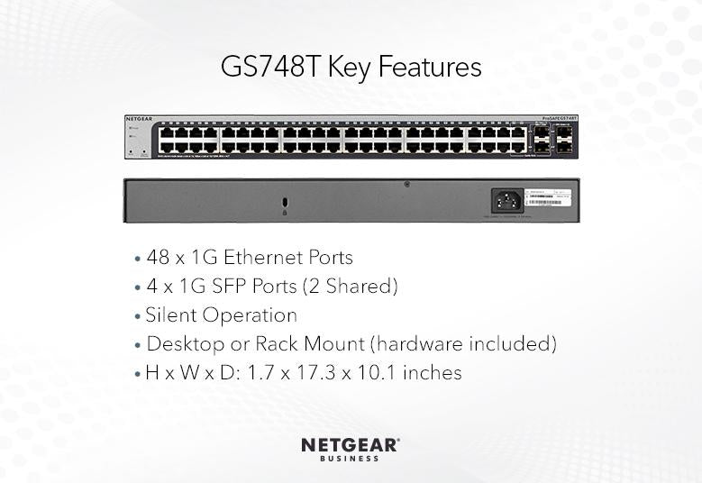 NETGEAR 48-Port Gigabit Ethernet Smart Switch With 2 Dedicated SFP Ports(GS748T-500AJS)