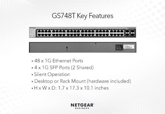 NETGEAR  48-Port Gigabit Ethernet Smart Switch With 2 Dedicated SFP Ports(GS748T-500AJS)
