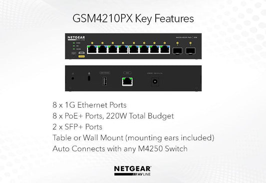 NETGEAR 8x1G PoE+ 220W and 2xSFP+ Managed Switch