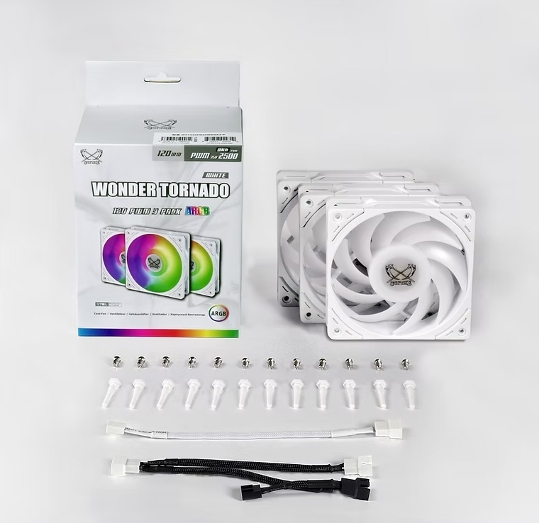 Scythe Wonder Tornado 120 PWM (up to 2500 RPM) White ARGB - 3 Pack