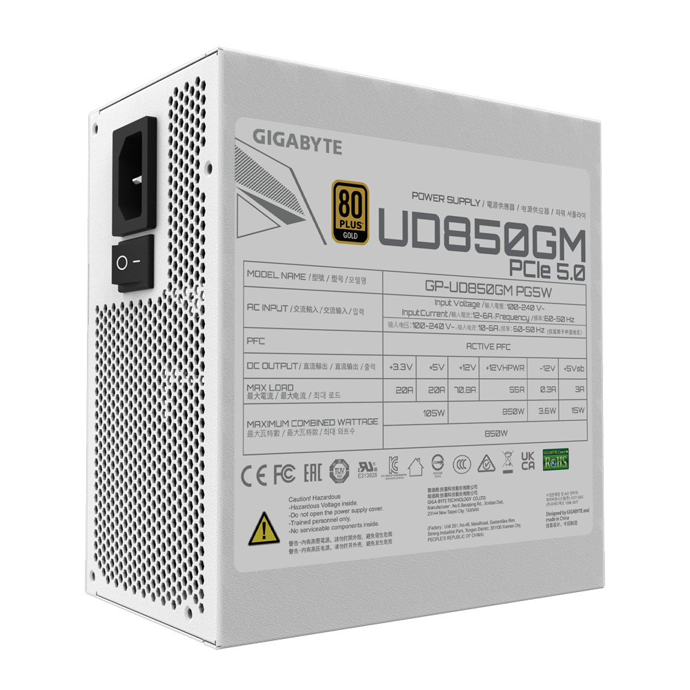 GIGABYTE 850W UD850GM PG5W Power Supply, White (GP-UD850GM-PG5W)