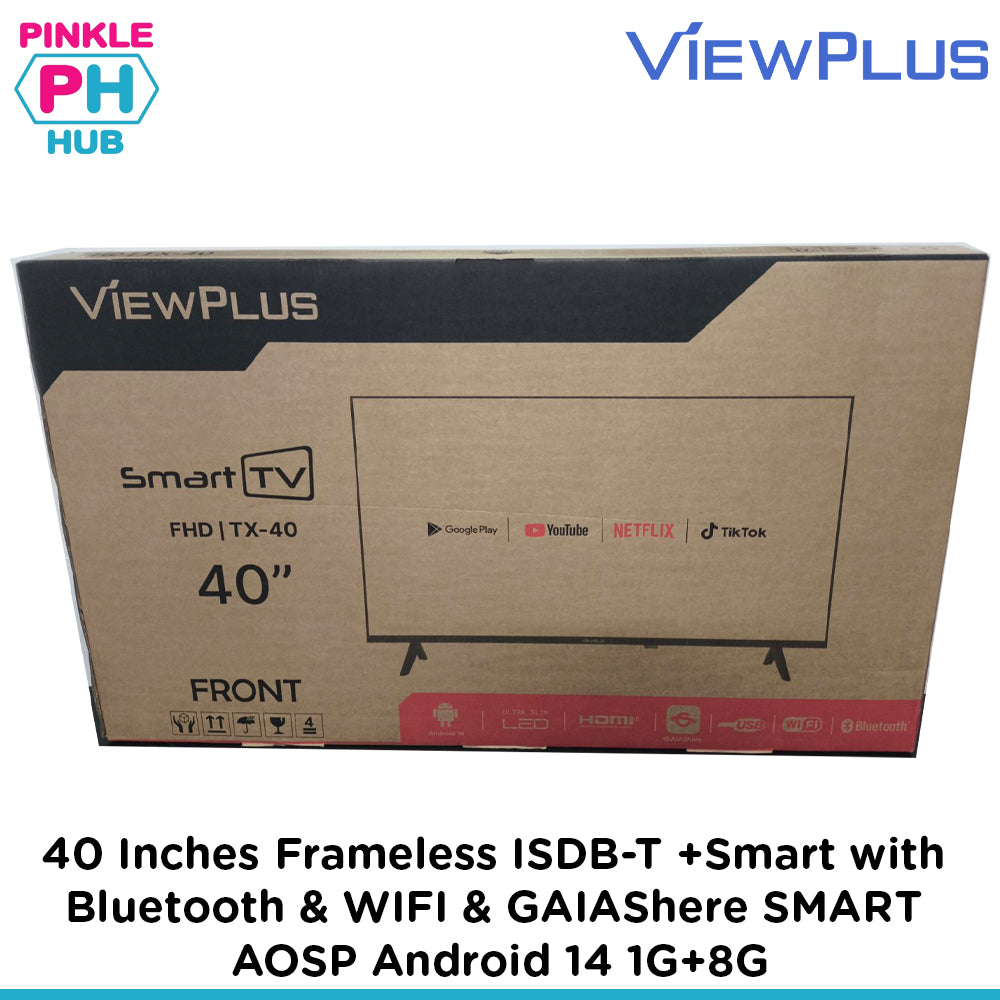VIEWPLUS 40 Inches Frameless ISDB-T +Smart with Bluetooth & WIFI & GAIAShere SMART AOSP