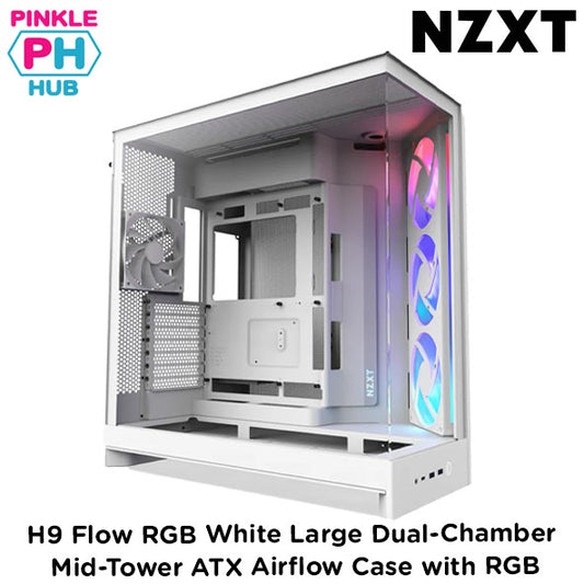 NZXT H9 Flow RGB White Large Dual-Chamber Mid-Tower ATX Airflow Case with RGB