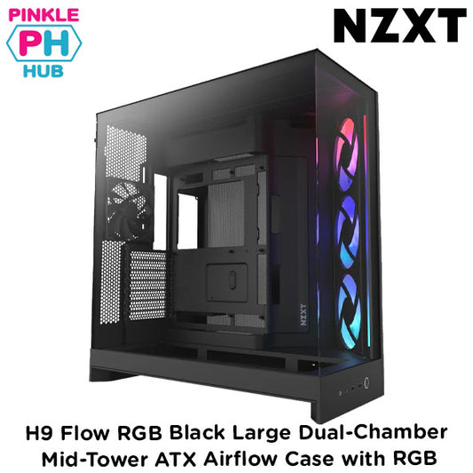 NZXT H9 Flow RGB Black Large Dual-Chamber Mid-Tower ATX Airflow Case with RGB