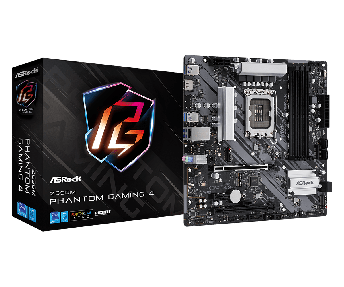 ASRock Z690M Phantom Gaming 4 Supports 13th Gen & 12th Gen and next gen Intel® Core™ Processors (LGA1700), Supports DDR4 4800MHz (OC)