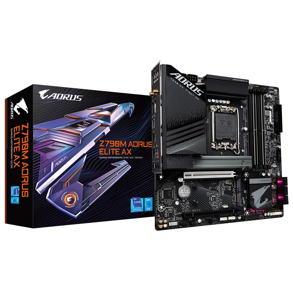 GIGABYTE Z790M AORUS ELITE AX (rev. 1.0) rev. 1.2 rev. 1.1 (GA-Z790M-AORUS-ELITE-AX) Intel® Z790 Chipset LGA1700 socket: Support for the 13th and 12th Generation Intel® Core™, Pentium® Gold and Celeron® Processors