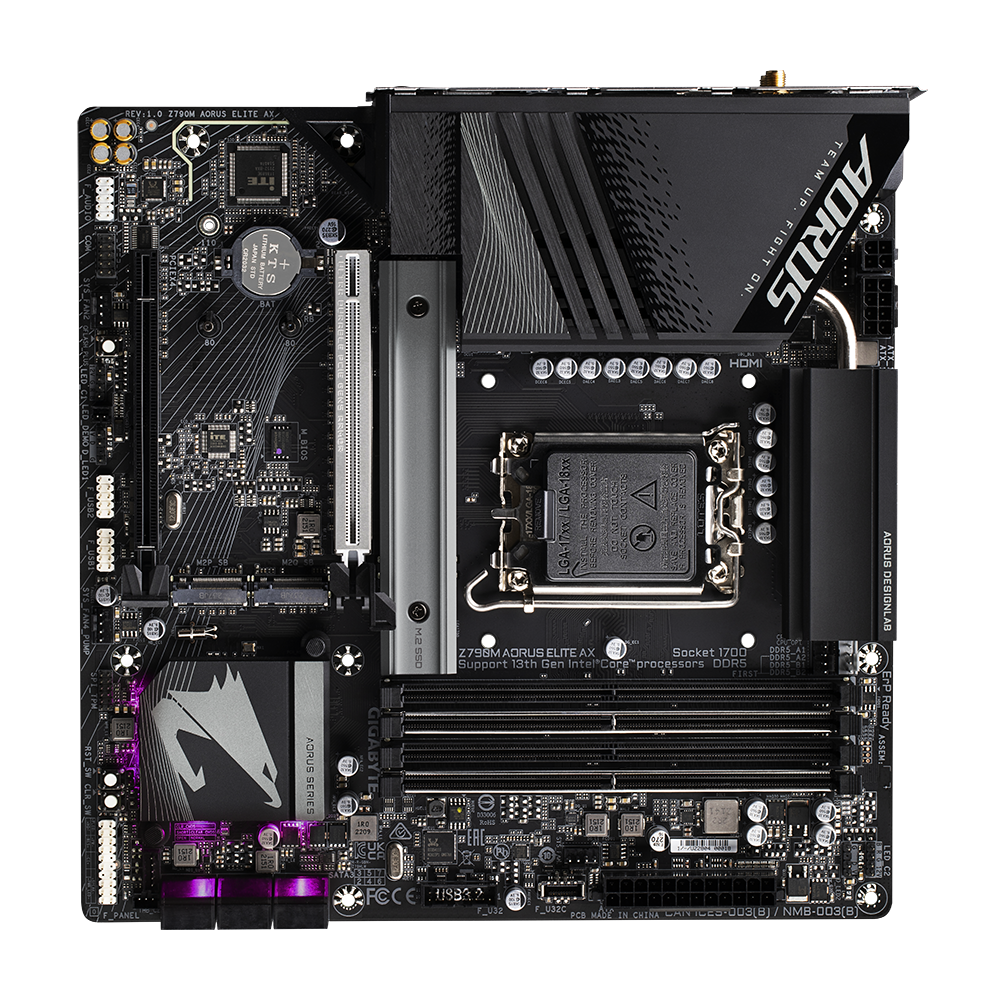 GIGABYTE Z790M AORUS ELITE AX (rev. 1.0) rev. 1.2 rev. 1.1 (GA-Z790M-AORUS-ELITE-AX) Intel® Z790 Chipset LGA1700 socket: Support for the 13th and 12th Generation Intel® Core™, Pentium® Gold and Celeron® Processors