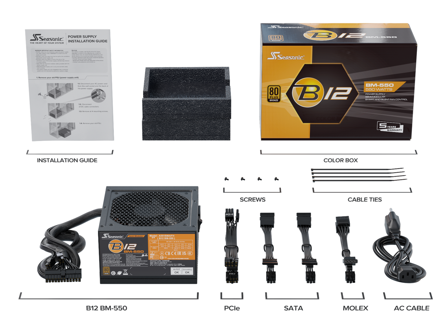 Seasonic B12 BM-550 ATX 12, V Semi-modular cables, 80 PLUS Bronze Certified (A551BMAFH)