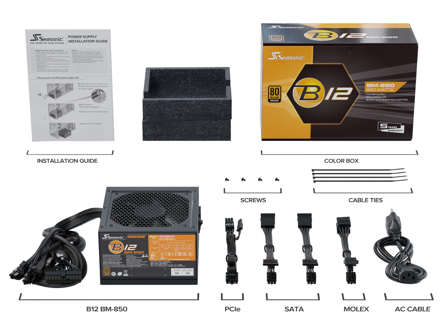 Seasonic B12 BM-850 ATX 12, V Semi-modular cables, 80 PLUS Bronze Certified (A851BMAFH)