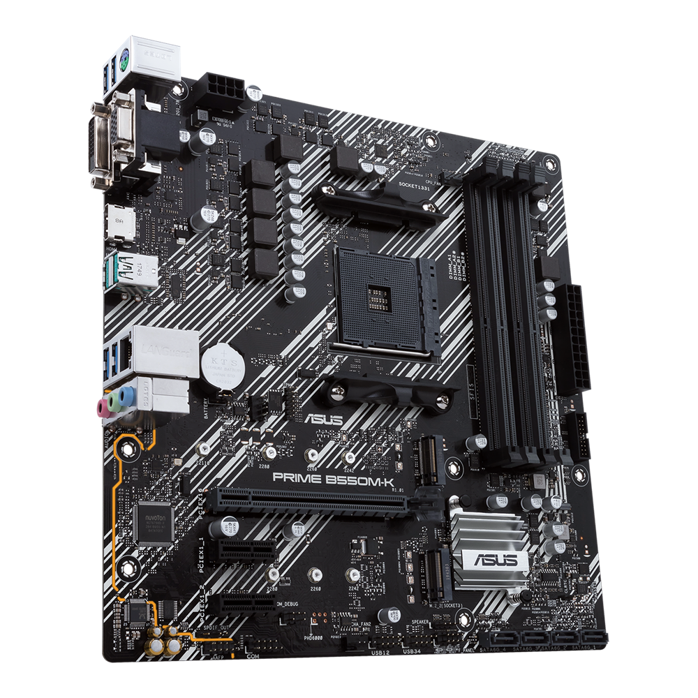 ASUS MB PRIME B550M-K,AMD B550 (Ryzen AM4) micro ATX motherboard with dual M.2, PCIe 4.0, 1 Gb Ethernet, HDMI/D-Sub/DVI, SATA 6 Gbps, USB 3.2 Gen 2 Type-A
