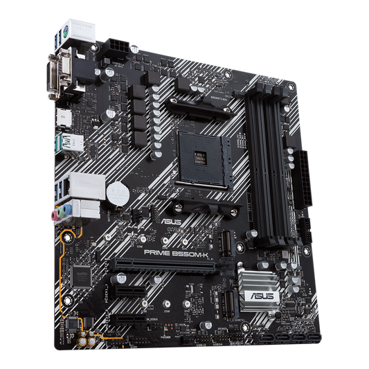 ASUS MB PRIME B550M-K,AMD B550 (Ryzen AM4) micro ATX motherboard with dual M.2, PCIe 4.0, 1 Gb Ethernet, HDMI/D-Sub/DVI, SATA 6 Gbps, USB 3.2 Gen 2 Type-A
