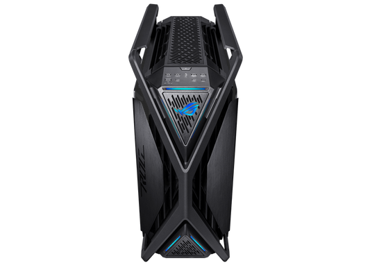 ASUS ROG Hyperion GR701 E-ATX computer case, 420 mm dual radiator support, four 140 mm fans, metal GPU holder, component storage, ARGB fan hub, 60W fast charging