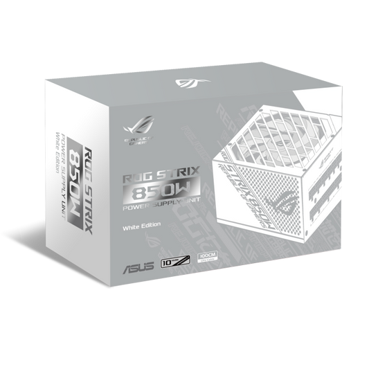 ASUS ROG Strix 850W White Edition PSU, ROG Heatsinks, Axial-tech, Fan Design, Dual Ball Fan Bearings, 0dB Technology