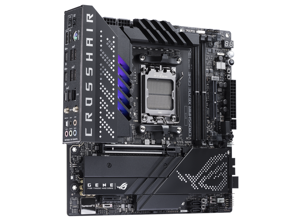 ASUS ROG Crosshair X670E Gene AMD Socket AM5 for AMD Ryzen™ 7000 Series Desktop Processors*, DDR5 Memory, PCIe. 5.0,ROG GEN-Z.2