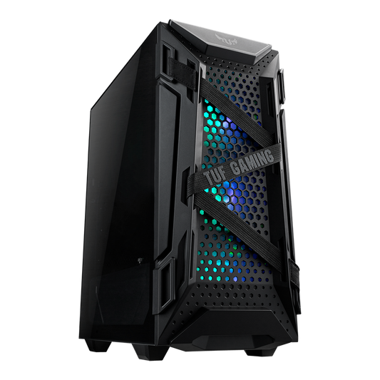 ASUS TUF Gaming GT301 ATX mid-tower compact case with tempered glass side panel, honeycomb front panel, 120mm AURA Addressable RGB fan, headphone hanger and 360mm radiator support