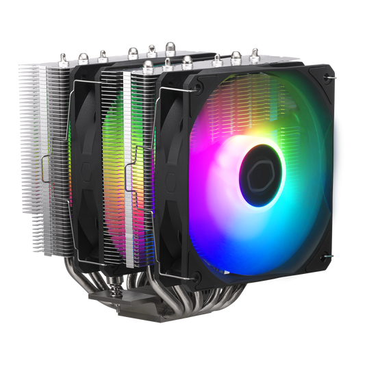 Cooler Master HYPER 620S Automatic ARGB,  Controllable lighting,  Dual tower heat sink,  6 nickel-plated heat pipes,  Minimal height,  High-performance Cryofuze (RR-D6NA-17PA-R1)