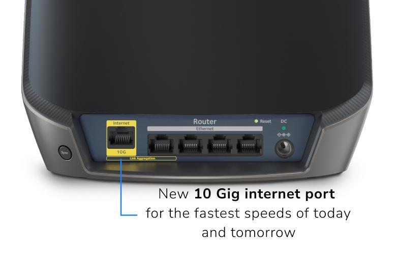 NETGEAR AX6000 Orbi 860 Series Tri-band Mesh with 2 Satellites Black, 6Gbps, 10 Gig Port, 3-Pack with 1-year NETGEAR Armor included