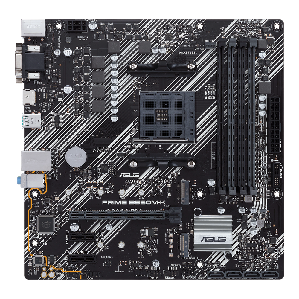 ASUS MB PRIME B550M-K,AMD B550 (Ryzen AM4) micro ATX motherboard with dual M.2, PCIe 4.0, 1 Gb Ethernet, HDMI/D-Sub/DVI, SATA 6 Gbps, USB 3.2 Gen 2 Type-A