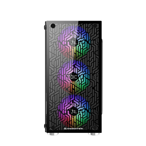 XIGMATEK NYX ARGB M-ATX CASE - EN45822 M-ATX, USB3.0x1 & 2.0x2, Left & Front TG,Front TG Silk Print, 3PCS XDS120 ARGB Fan w LED Switch