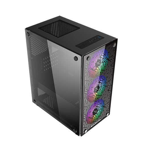 XIGMATEK NYX ARGB M-ATX CASE - EN45822 M-ATX, USB3.0x1 & 2.0x2, Left & Front TG,Front TG Silk Print, 3PCS XDS120 ARGB Fan w LED Switch