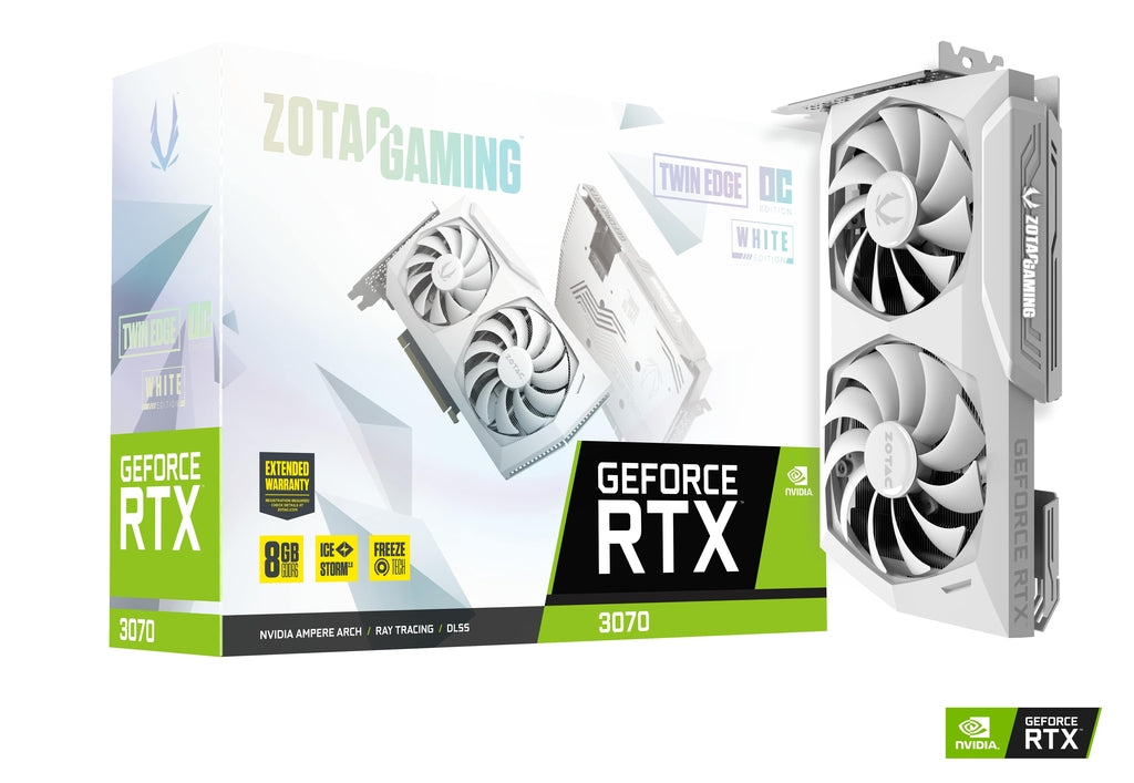 ZOTAC GAMING GeForce RTX 3070 Twin Edge OC White Edition LHR 8GB GDDR6 256-bit 14 Gbps PCIE 4.0 Gaming Graphics Card, IceStorm 2.0 Advanced Cooling, LED Logo Lighting (ZT-A30700J-10PLHR)