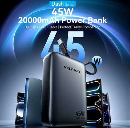 Vention 20000mAh 45W Compact and Portable Air Travel Friendly Power Bank USB-C/USB-A
