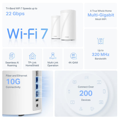 Tp-Link Deco BE85 I BE22000 Tri-Band Whole Home Mesh WiFi 7 System