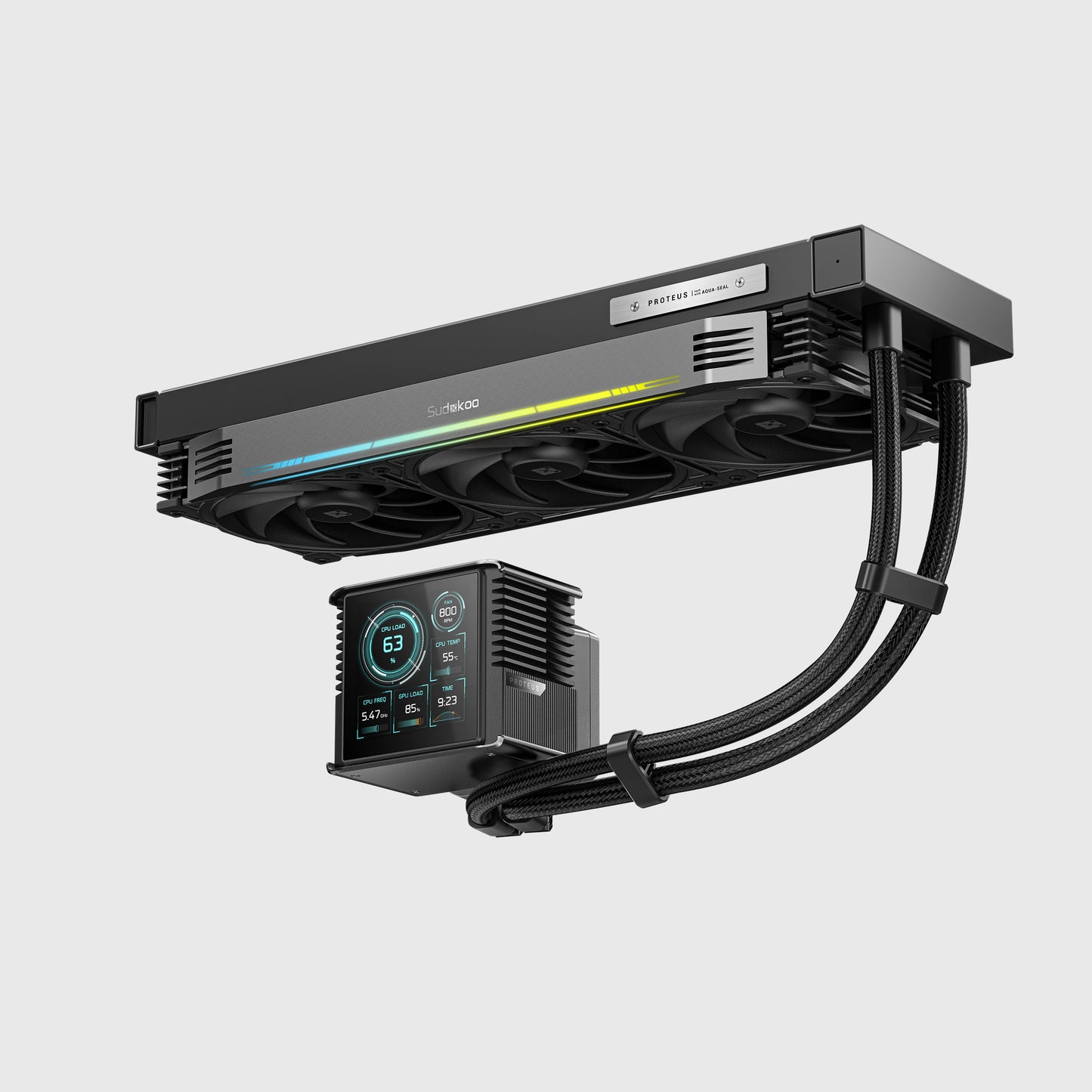 SUDOKOO PROTEUS 360 - 360mm AIO LCD CPU Cooler with Customizable 3.4" Digital Display - Black