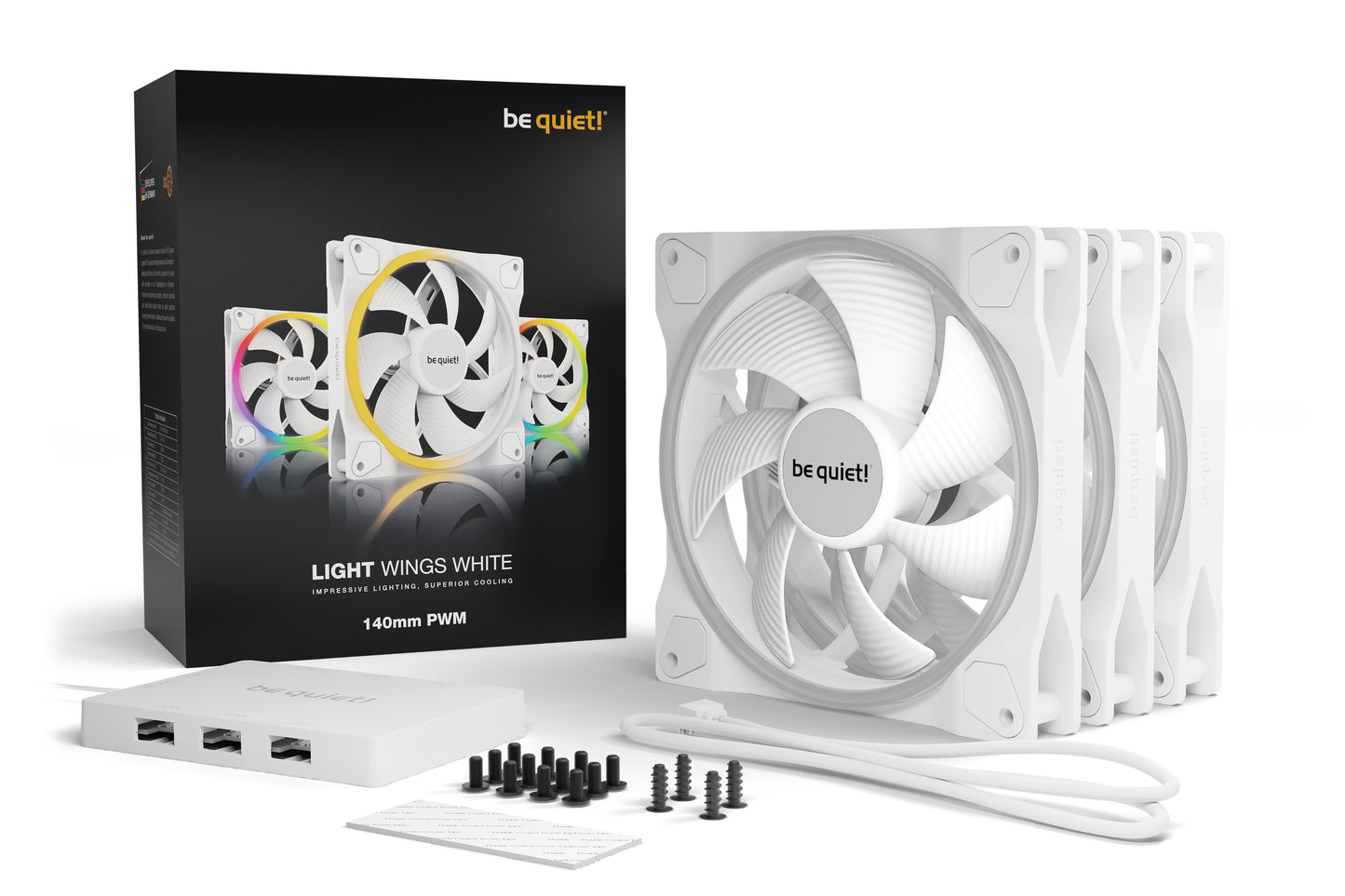 Be Quiet LIGHT WINGS WHITE 140mm PWM Triple-Pack (BL102)