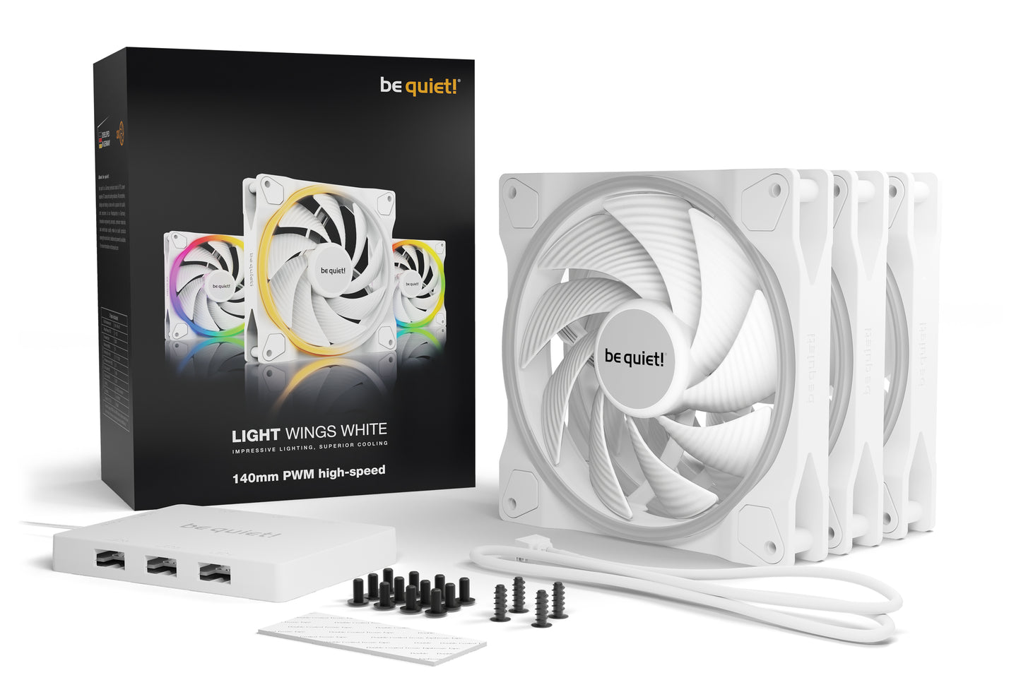 Be Quiet LIGHT WINGS WHITE 140mm PWM high-speed Triple-Pack (BL103)