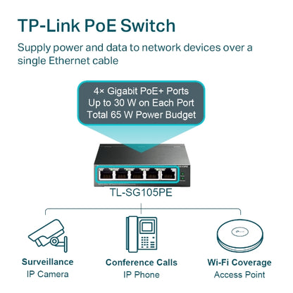 Tp-Link TL-SG105PE I 5-Port Gigabit Easy Smart Switch with 4-Port PoE+