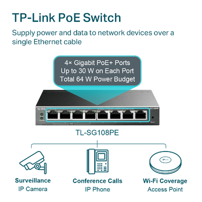 Tp-Link TL-SG108PE I 8-Port Gigabit Easy Smart Switch with 4-Port PoE+