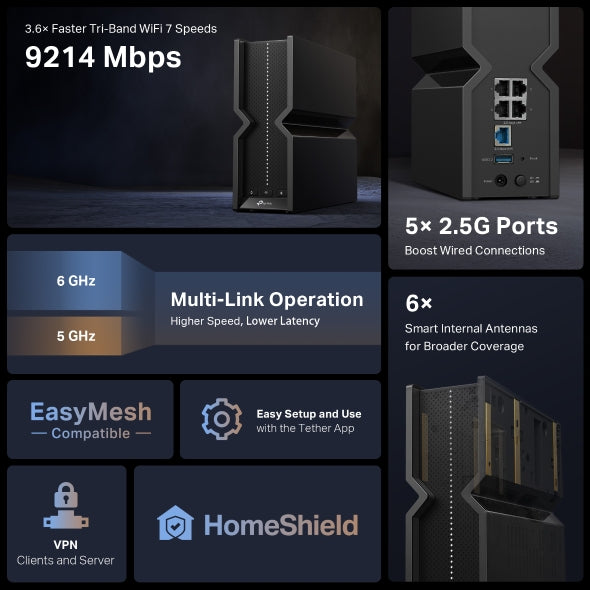 Tp-Link Archer BE550 I BE9300 Tri-Band Wi-Fi 7 Router