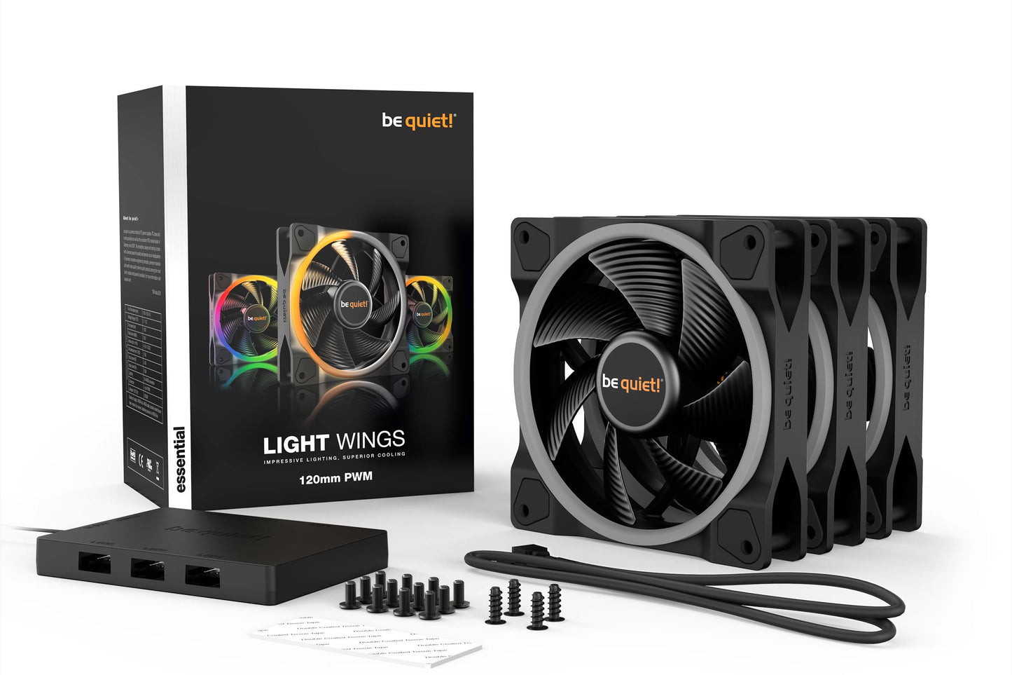 Be Quiet LIGHT WINGS 120mm PWM Triple Pack Impressive Lighting, Superior Cooling (BL076)