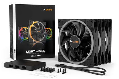 Be Quiet LIGHT WINGS 140mm PWM high-speed Triple-Pack Impressive Lighting, Superior Cooling (BL078)