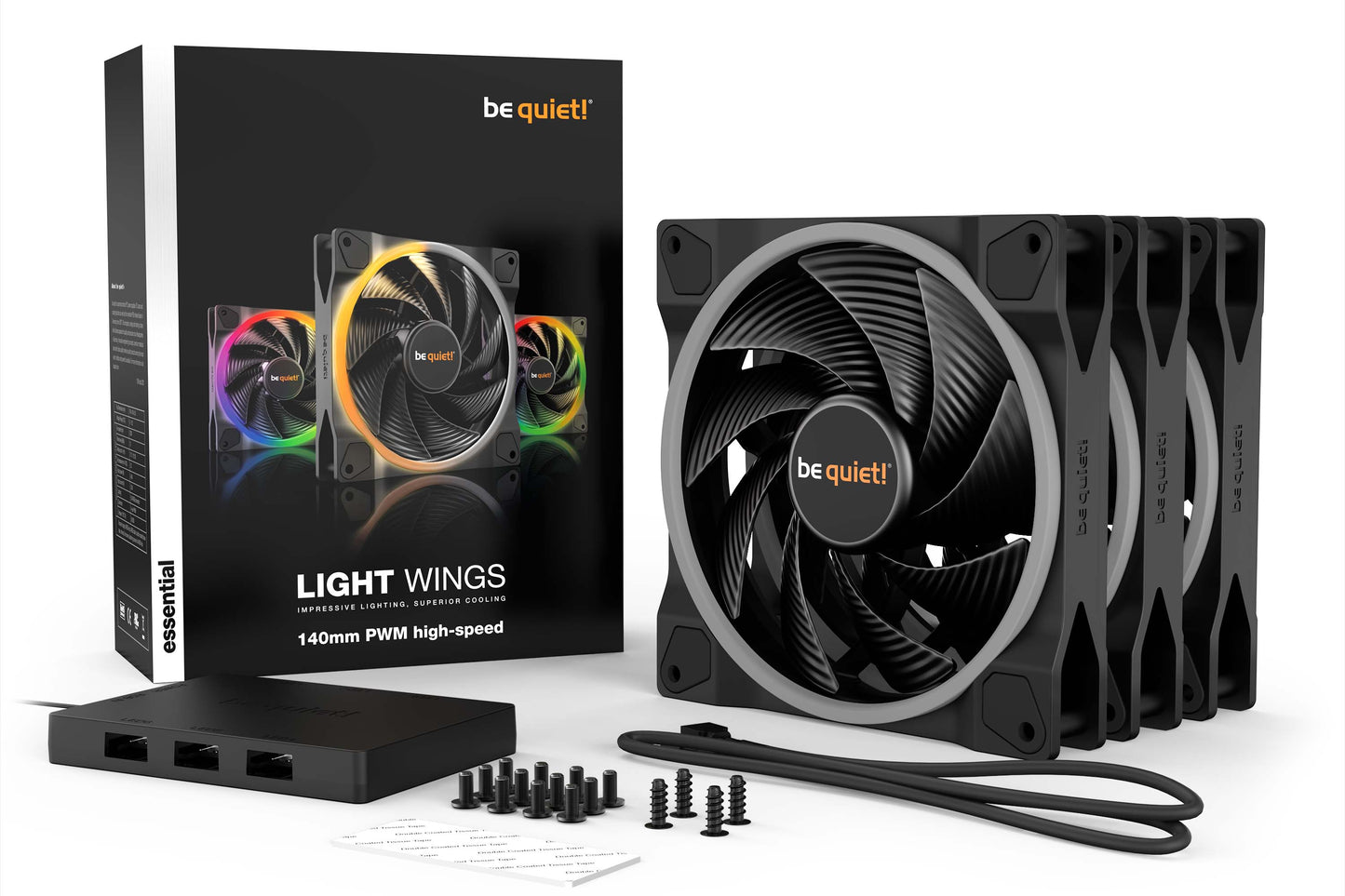 Be Quiet LIGHT WINGS 140mm PWM high-speed Triple-Pack Impressive Lighting, Superior Cooling (BL079)