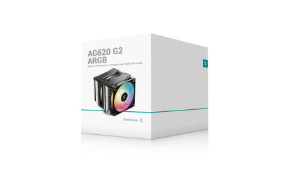 DeepCool AG620 G2 ARGB CPU Cooler with blue LED fan, black and silver heatsink