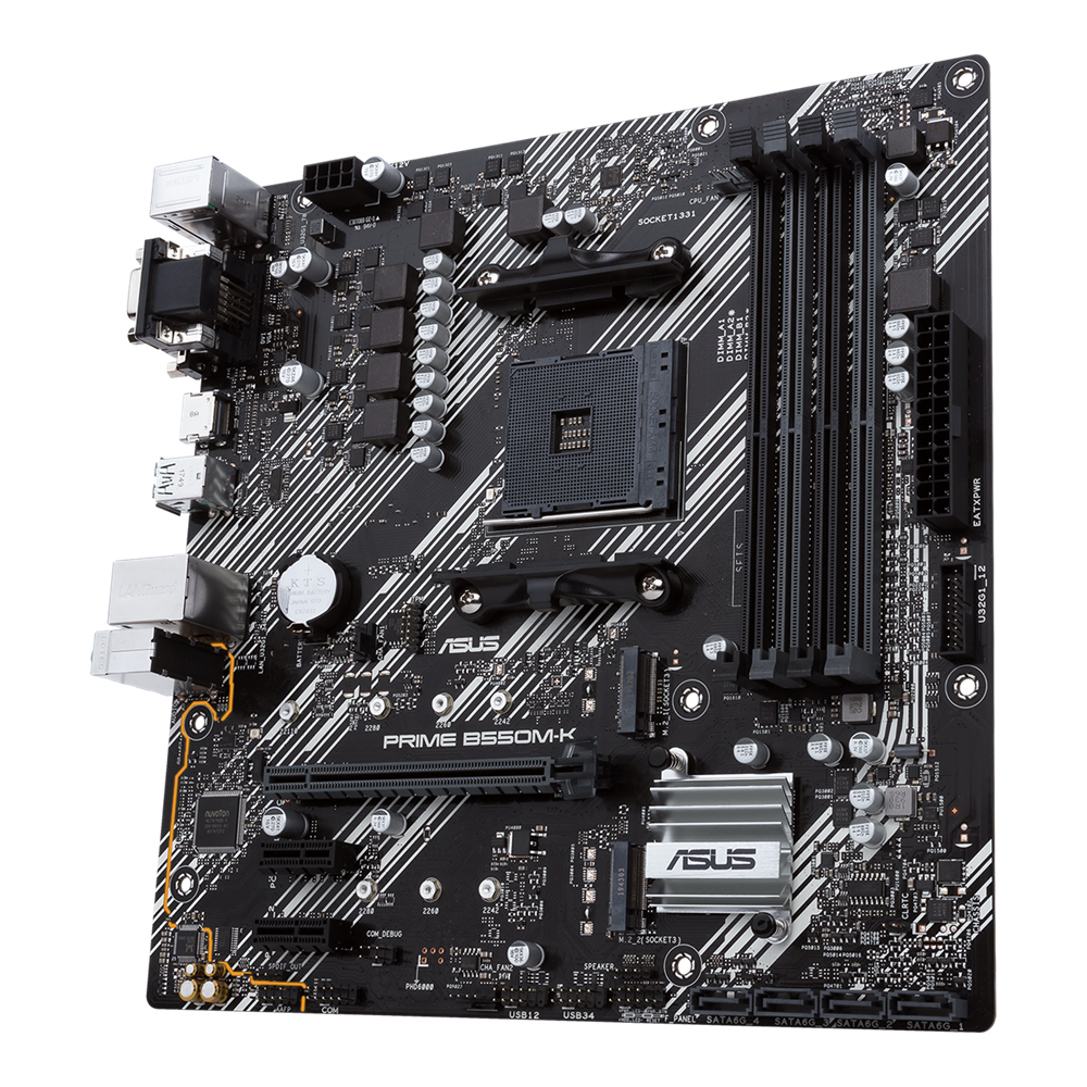 ASUS MB PRIME B550M-K,AMD B550 (Ryzen AM4) micro ATX motherboard with dual M.2, PCIe 4.0, 1 Gb Ethernet, HDMI/D-Sub/DVI, SATA 6 Gbps, USB 3.2 Gen 2 Type-A