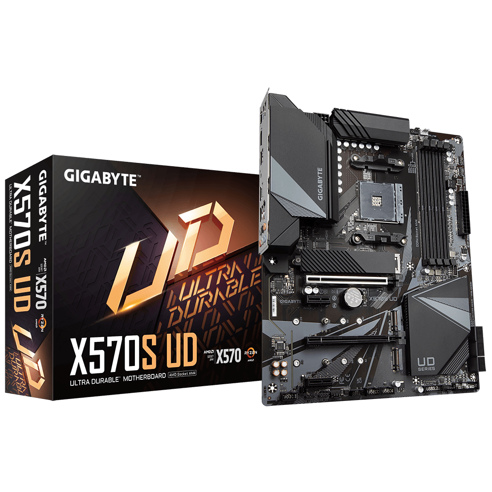 GIGABYTE X570S-UD MOTHERBOARD (GA-X570S-UD) AMD Socket AM4, support for: AMD Ryzen™ 5000 Series/ Ryzen™ 5000 G-Series/ AMD Ryzen™ 4000 G-Series/ AMD Ryzen™ 3000 Series/ AMD Ryzen™ 3000 G-Series/ AMD Ryzen™ 2000 Series/ AMD Ryzen™ 2000 G-Series Processors