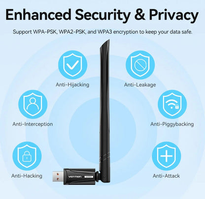 Pinklehub | Vention AX900 USB Wi-Fi Dual Band Adapter With High Gain Antenna Black