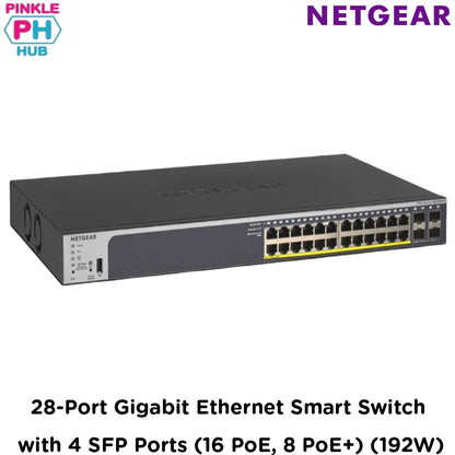 NETGEAR  28-Port Gigabit Ethernet Smart Switch with 4 SFP Ports (16 PoE, 8 PoE+) (192W)